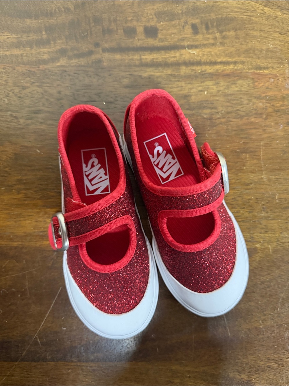 Vans Kids Red Glitter Mary Jane Sneakers with Buckle Strap